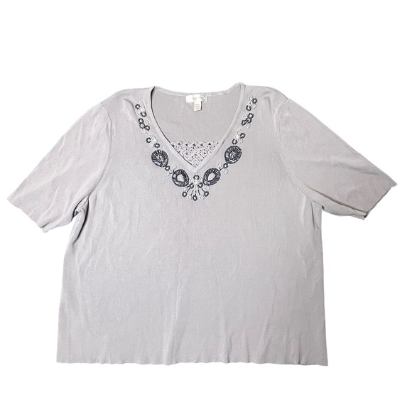 dressbarn Sweaters - Dressbarn Gray Sweater Top Beaded Crocheted Fairy Boho Vtg Y2K 90s Womens 22/24